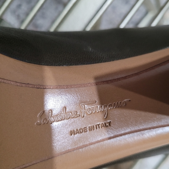 Ferragamo green leather loafer-style heels. Worn one time but too high for me. - Picture 7 of 7